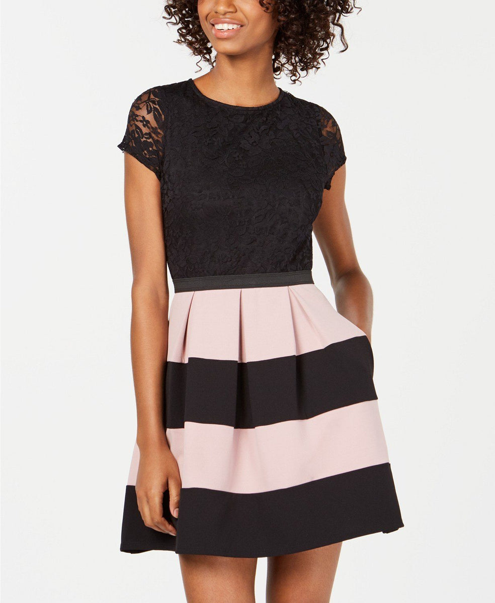 Speechless Juniors' Striped Lace Fit & Flare Dress