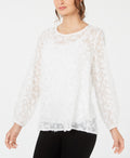 Sheer Textured Long-Sleeve Casual Blouse