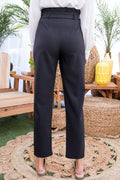 Ruffle High Waist Belt Side Pocket Front Zipper Solid Pants