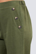 Fake Pocket W/button Detail Wide Long Leg Linen Pants