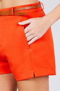 Front Slit Hem W/pocket And Belt Short Pants