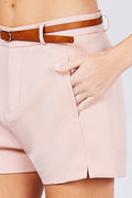 Front Slit Hem W/pocket And Belt Short Pants