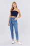 Front Tied Paper Bag Denim Long Pants