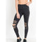 High Waist Laser Cut Ripped Knee Leggings