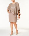 Plus Size Sequined Lace Cape Dress - R & M Richards - DSY Retailers