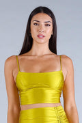 Sexy Spaghetti Strap Darted Under Bust Crop Top Top DSY Chartreuse S 