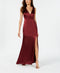 V-Neck Satin Slit Gown - Adrianna Papell - DSY Retailers